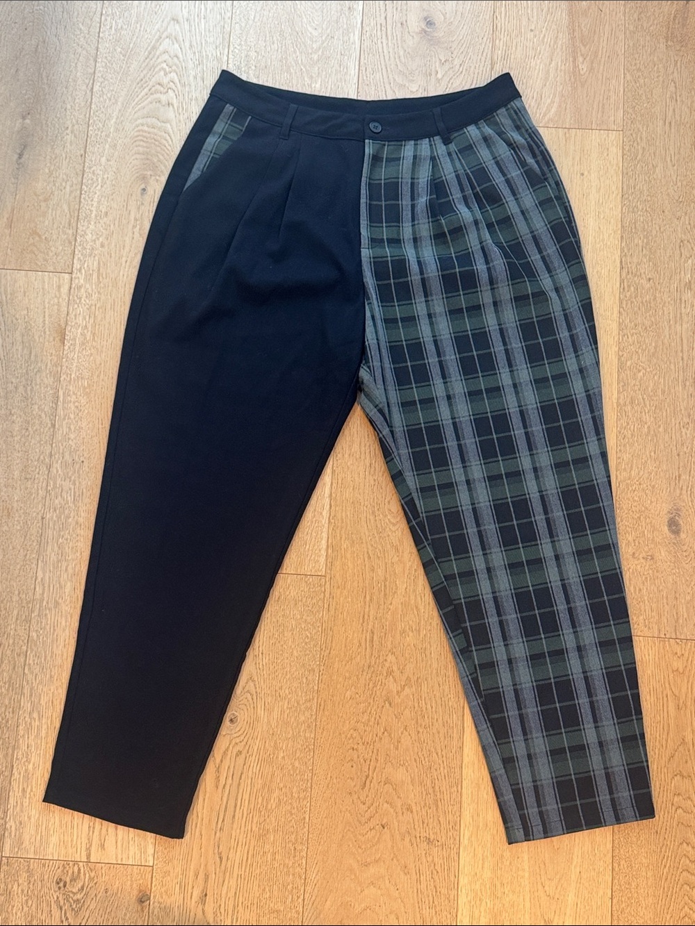 Disturbia Two-Tone Black and Green Plaid Tapered Trousers US 12